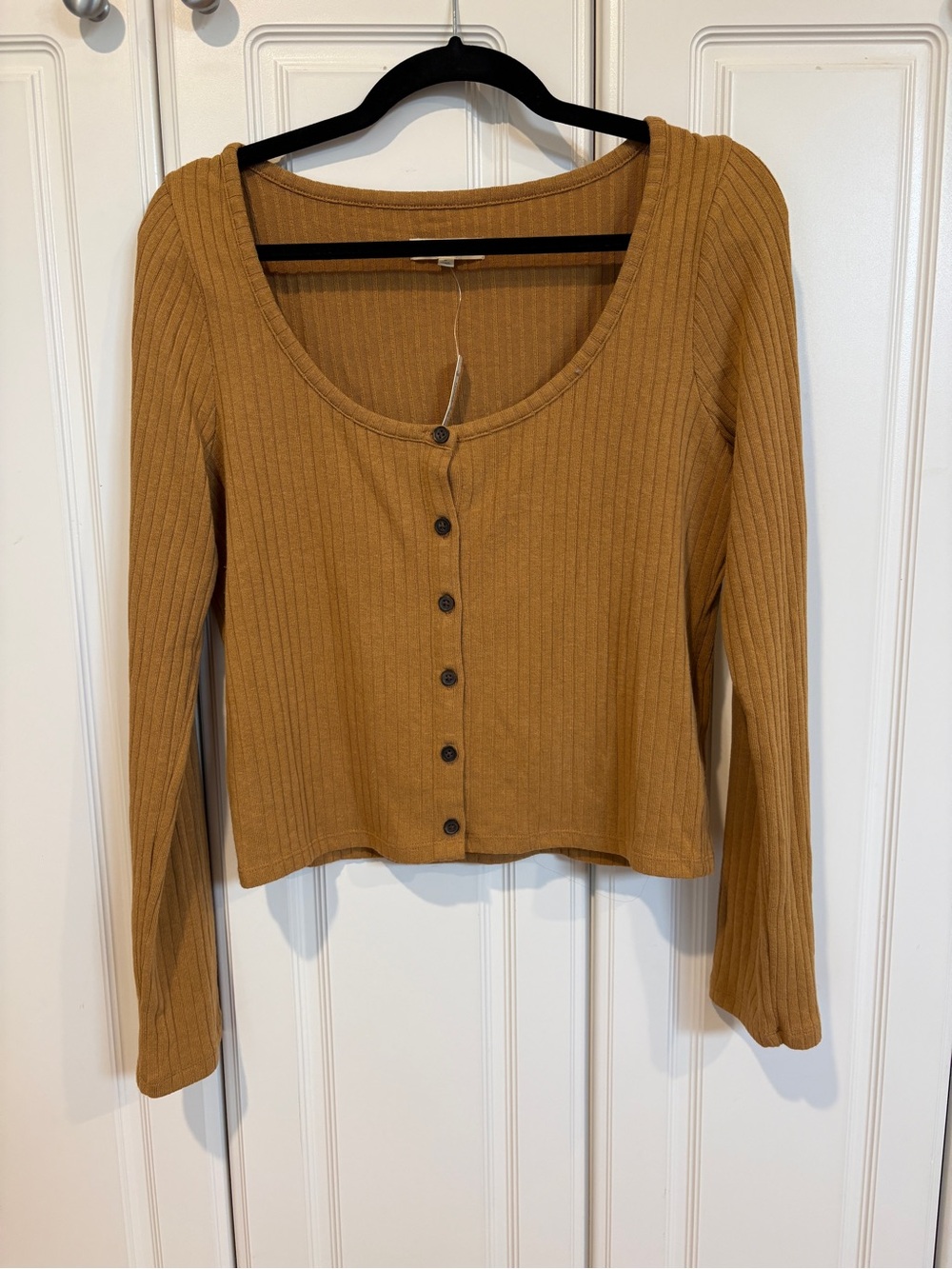 NWT Madewell Ribbed Button Front Crop Tee Mustard Yellow Scoop Neck Size